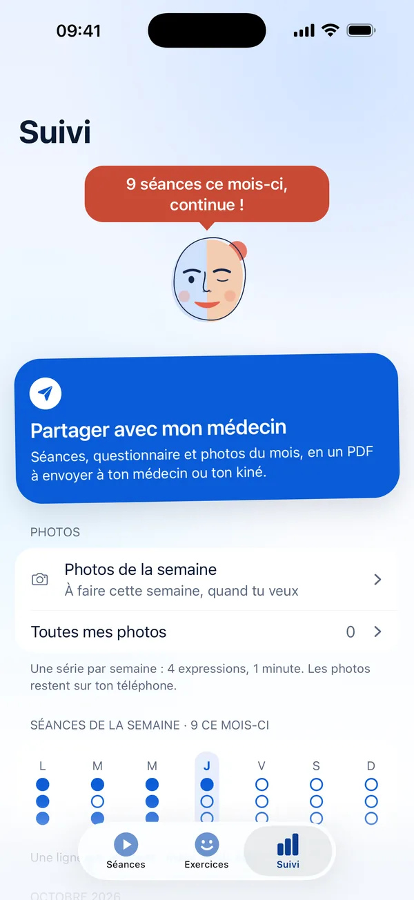 Suivi&nbsp;: séances de la semaine, questionnaire et compte rendu.